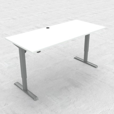 Mesa elevable eléctrica regulable en altura blanca vista lateral