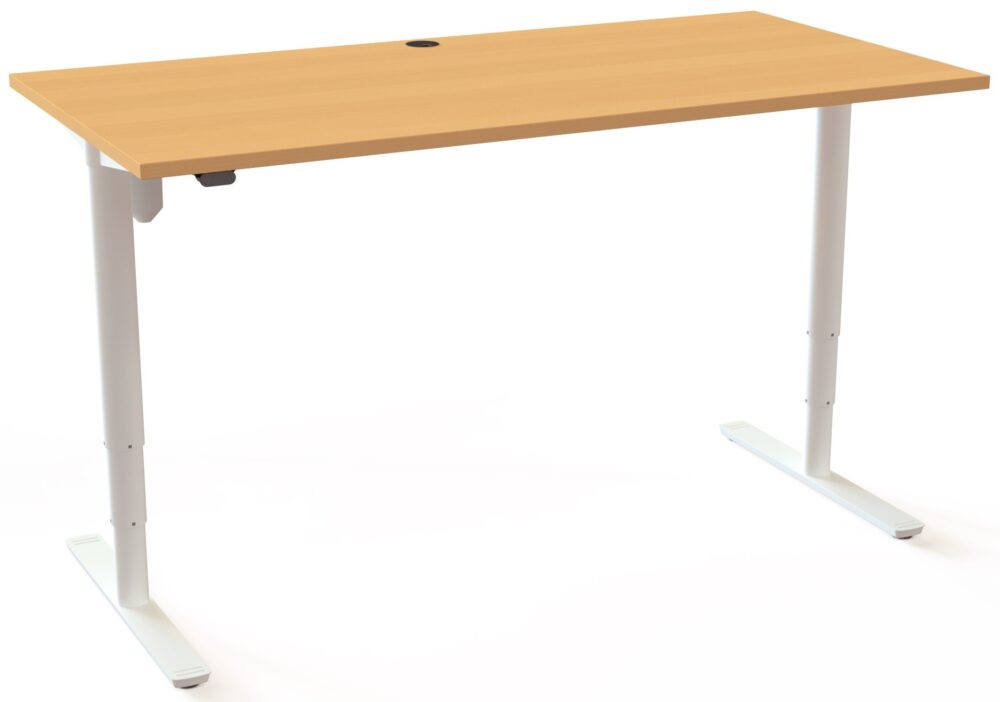 Mesa elevable eléctrica regulable en altura blanca vista frontal