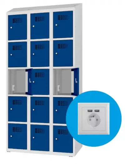 Armario taquilla- 3 columnas - 15 huecos (2000x1200x500) mm (Al x An x Pr)