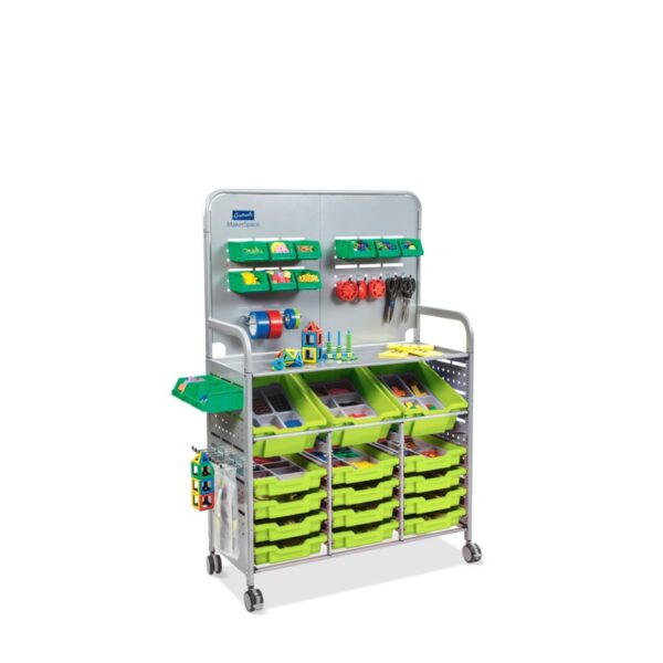 Carrito MakerSpace con 3 bandejas profundas y 12 bandejas poco profundas